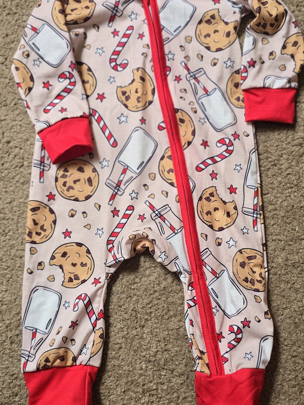Boutique 9 Pink One-Piece Footie with Red Trim and Cookie Print
